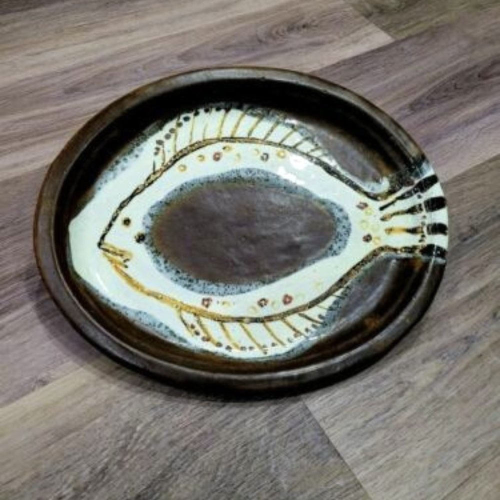 Art Pottery Fish Platter Plate, signed Tanner '83